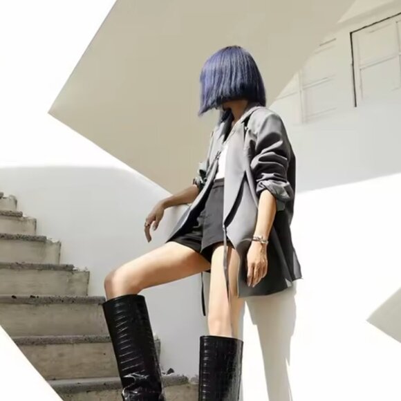 High Fashion Knee high Boots Faux Croc Leather Style (Size 6.5, 37) - Picture 3 of 6